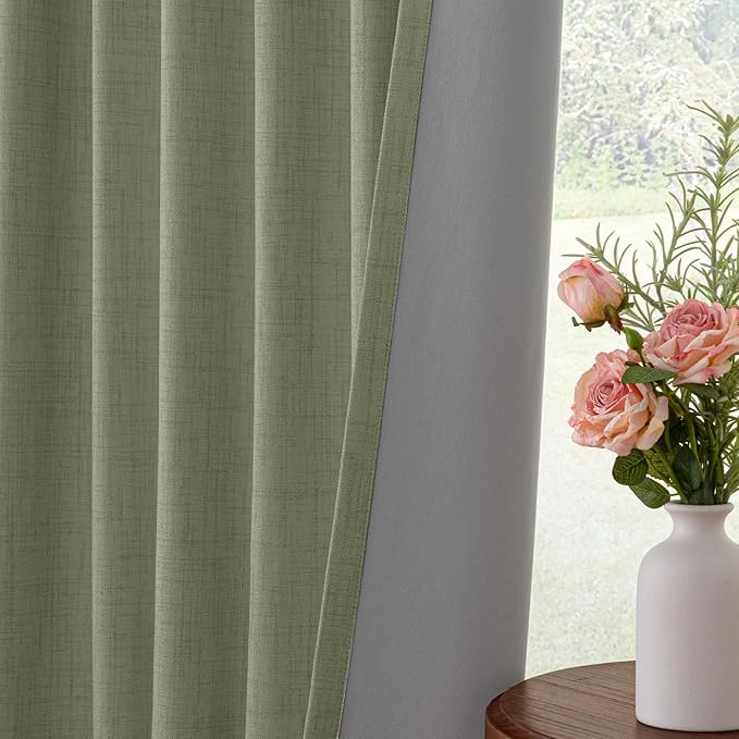 INOVADAY 100% Blackout Curtains for Bedroom, Black Out Curtains 108 Inch Long, Polyester Blackout Drapes, Thermal Insulated Room Darkening for Living Room, 2 Panels - Light Sage Green, W50xL108