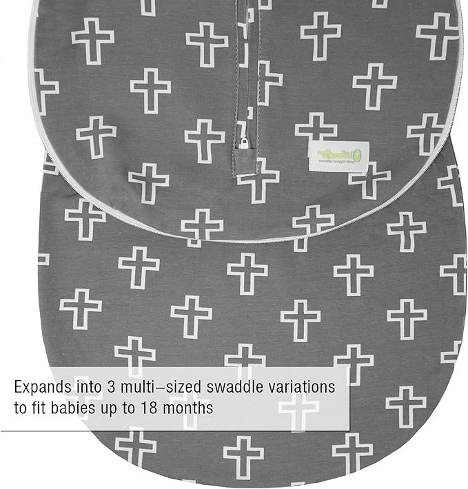 Woombie Grow with Me Baby Swaddle, Convertible Swaddle Fits 0-9 Months, Expands to Wearable Blanket for up to 18 Months, Grey Crosses
