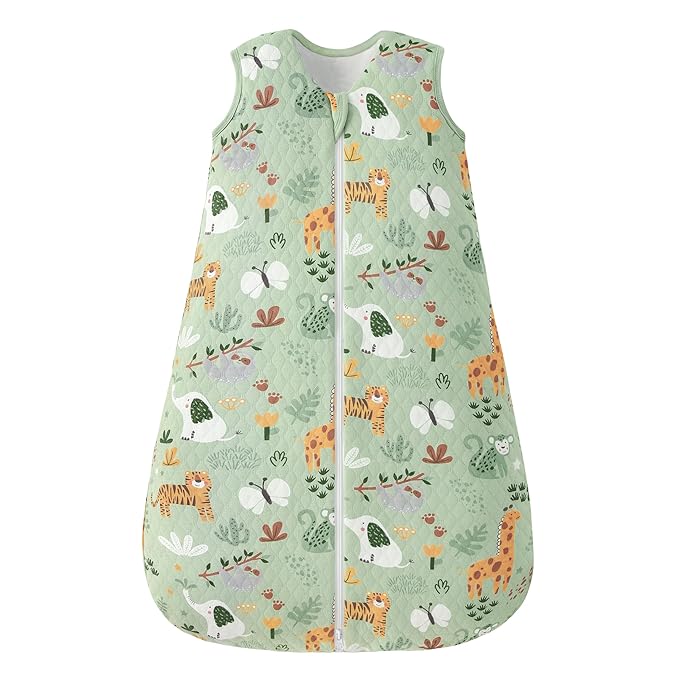 FIEMOL Baby Sleep Sack 18-24 Months 2.5 TOG, Winter Cotton Sleepsack for Toddler, Warm Quilted Baby Wearable Blanket, Baby Sleeping Bag with 2-Way Zipper Green Animal
