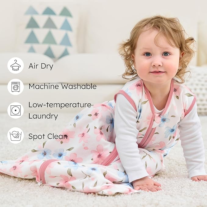 FIEMOL Baby Sleep Sack 18-24 months, 100% Cotton Sleeping Sack for Toddler, 3 Pack Baby Wearable Blanket, 0.5 Tog Lightweight Double Zipper Sleep Bag XLarge Pink Butterfly Flower