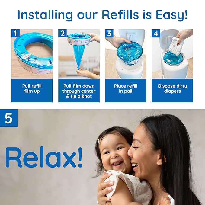 Reli. Diaper Pail Refill Bags, Compatible with Genie Complete, Expressions (10 Pack) Pail Refills Unscented | Odor Blocking, Strong, Easy Replacement | Holds up to 2,800 Newborn Diapers