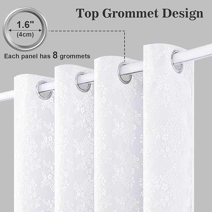Yinhua White Curtains for Living Room Double Layer Blackout Curtains for Bedroom 84 Inches Long Nursery Curtain with Tiebacks, Thermal Insulation Grommet Drapes for Dining Room, 52" W x 84" L