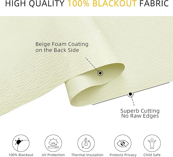 ChrisDowa Blackout Roller Shades for Windows, Striped Pattern Cordless Pull Down Door Blinds with Privacy, Thermal Insulated Window Shades for Living Room, Home and Office. Beige, 66" W x 72" H