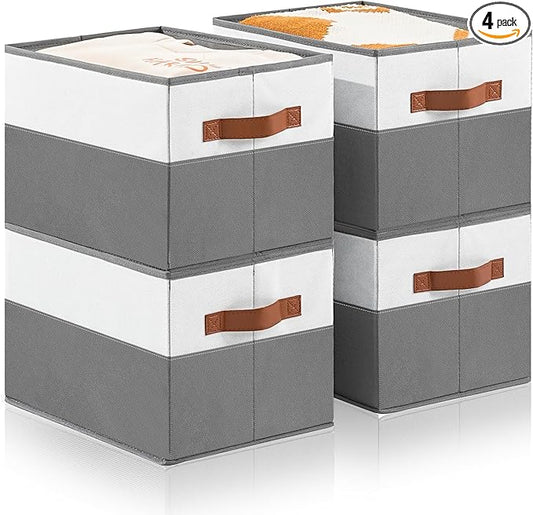 4 Pack Large Storage Bins with Handle,Storage Baskets for Shelves,Fabric Closet Organizer for Organizing Clothes Blanket,Collapsible Storage Bins,Sheet Organizers and Storage,14”x10”x9.5”