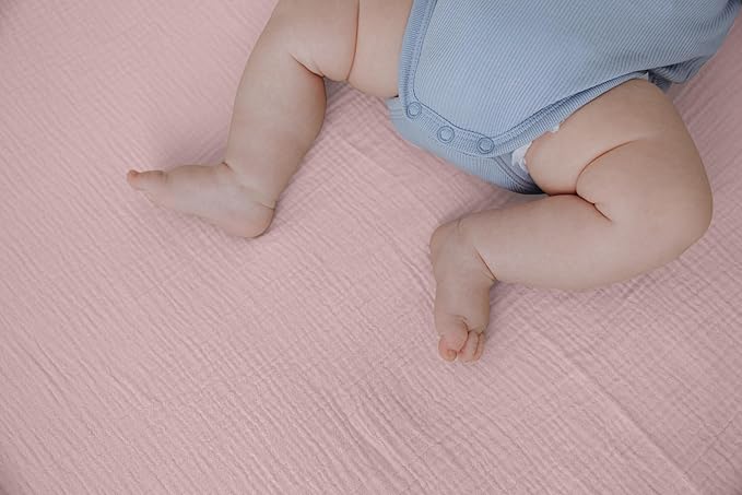 Dreamology Muslin Mini Crib Sheets, Girls, Boys, Soft & Breathable Crib Sheet 2 Pack,100% Cotton Purple Crib Sheets for Mini Cribs, Pack n Play Sheets, 24x38 Mini Crib Sheet Fitted | Purple,Pink