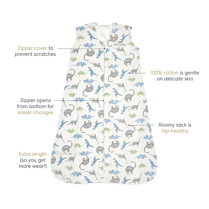 HALO SleepSack, 100% Cotton Wearable Blanket, Swaddle Transition Sleeping Bag, TOG 0.5, Watercolor Dinos, X-Large, 18-24 Months