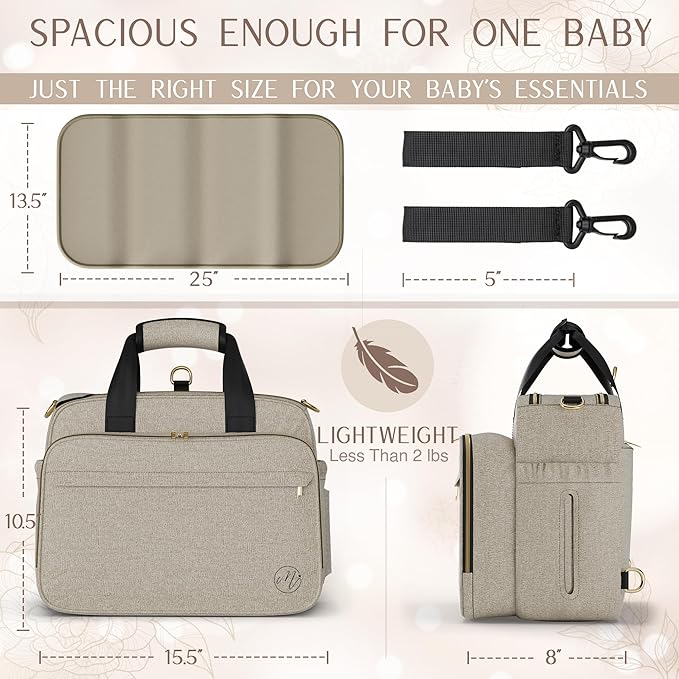 Mellories 4 in 1 Convertible Diaper Bag Tote for Baby Boys and Girls - Converts into Diaper Backpack, Baby Tote, Stroller and Crossbody Diaper Bag - Beige Baby Travel Bag - Gift for Mom