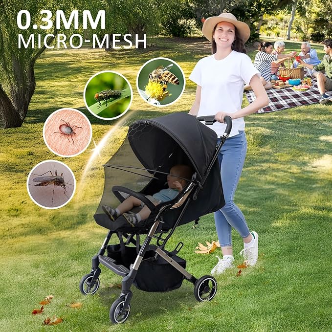 2-in-1 Stroller Cover, Baby Mosquito Net for Stroller with Sun Shade, Stroller Accessories - UV Protection & Breathable 3D Mesh with Two-Way Zipper, Universal Fit Most Stroller