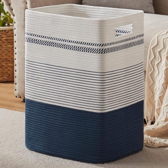 Laundry Basket, Large Woven Rope Tall Laundry Basket with Handles, Decorative Storage Basket for Clothes and Blankets in Living room, Bedroom