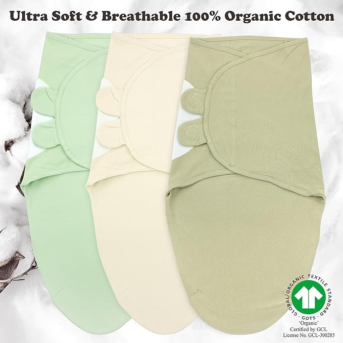 Bublo Baby Swaddles for Newborns – 3-Pack Infant Swaddles 3-6 Months – Adjustable Swaddle Sleep Sack – Soft Organic Cotton Baby Wrap for Safe & Cozy Sleep (Pastel Green)