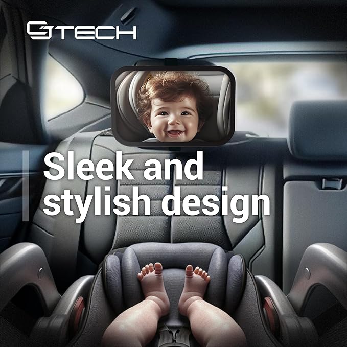 Baby Car Mirror with 360° Rotation - 9.8" Convex Shatterproof Mirror for Baby Safety with Extra Wide & Clear View - Car Seat Rear Facing with Adjustable Straps