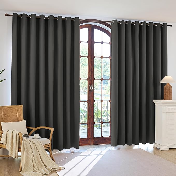 100% Blackout Curtains 63 Inch Length for Bedroom Living Room, Grommet Thermal Insulated Room Darkening Drapes, Light Blocking Window Treatment Decor, 2 Panels, 54x63, Black