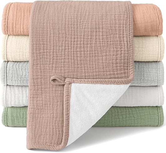 Bearmoss Muslin Burp Cloths, 100% Cotton Baby Burping Clothes, Large Extra Soft Absorbent for Unisex Newborn Boy and Girl, 20x10in, 6 Pack