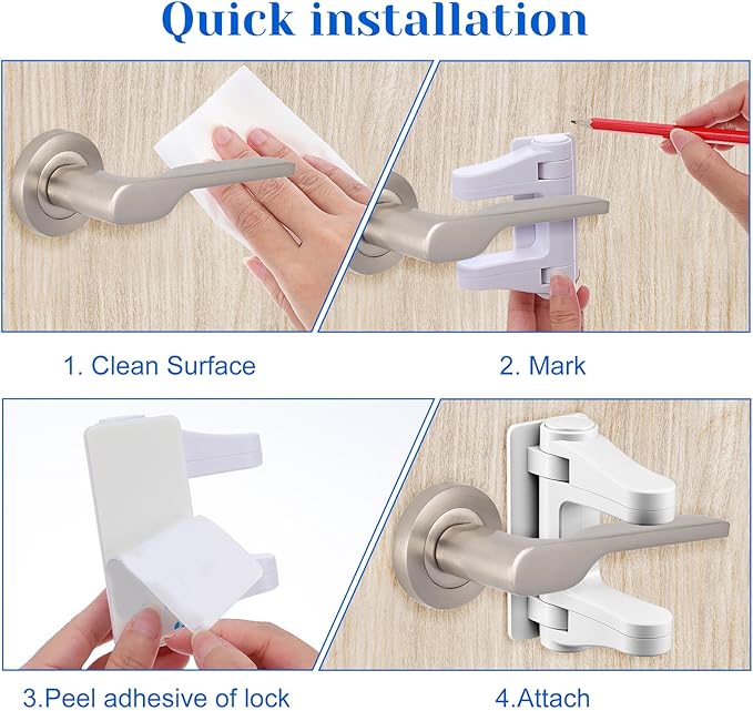 2 Pack Child Proof Door Lock, Door Handle Baby Proof Doors Locks for Kids Safety Child Doors Knob Covers Lever Lock with Adhesive Backing Prevents Toddlers from Opening White