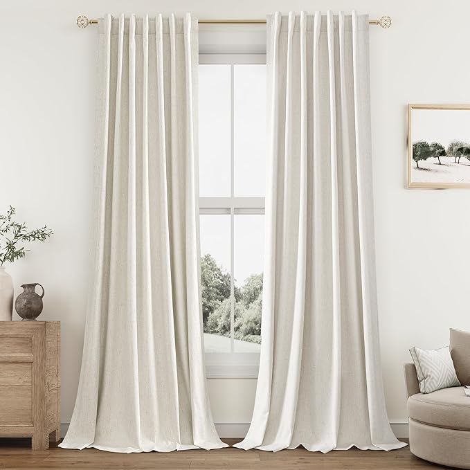 Guken 100% Blackout Curtains 108 Inch Length 2 Panels Set for Living Room Bedroom Back Tab Thermal Insulated Black Out Linen Drapes Room Darkening Window Curtains 52x108