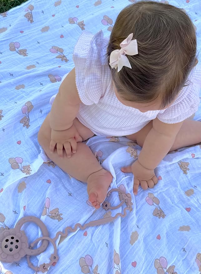 100% Muslin Cotton Swaddle Blankets, Pack of 4, 47 x 47 inches (120 cm x 120 cm), Ultra-Soft, Breathable, Hypoallergenic, 0+ Months (Teddy Bear/Rainbow/Butterfly/Balloon)