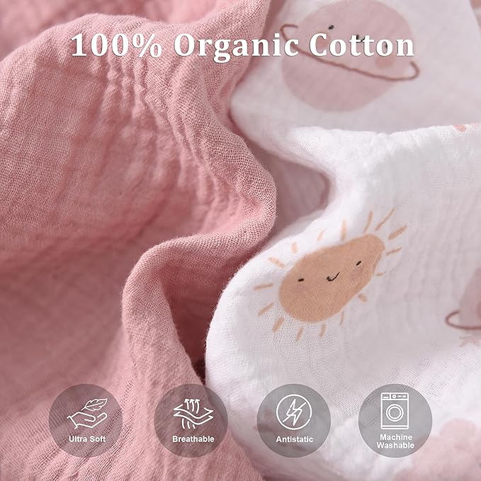 Organic Cotton Muslin Bassinet Sheets, 2 Pack – Soft, Breathable, Universal Fit for Oval, Rectangle & Hourglass Mattresses, Machine Washable, Neutral Colors for Baby Boys & Girls