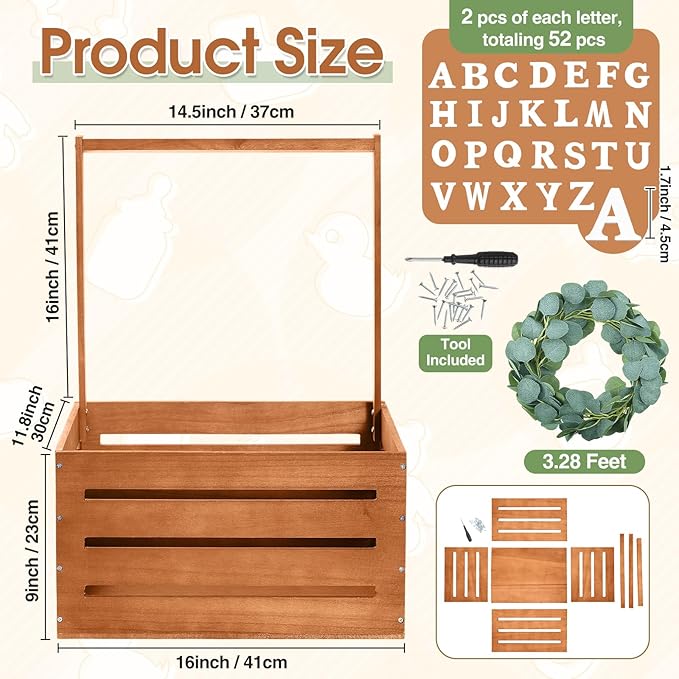 Barydat Wooden Baby Shower Crate Closet, Baby Basket with Handle, Personalized Basket Gifts, Easy Assembly Baskets for Newborn Boy Girl Welcome Gift for New Mom Parents(Brown)