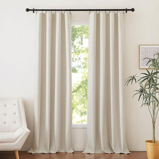 NICETOWN Natural Beige 100% Blackout Linen Curtains 84 inches Long Burg 2 Panels for Bedroom, 52" Wide, Farmhouse Thick Completely Blackout Window Treatment Thermal Insulated Drapes for Living Room