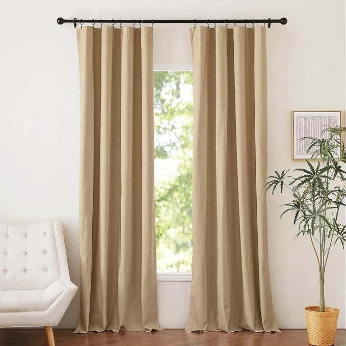 NICETOWN 100% Blackout Linen Curtains with Thermal Insulated White Liner, Taupe, W52 x L95, 2 Panels, Textured Linen Look Noise Reducing Window Treatment Drapes for Bedroom/Living Room/Dining Room