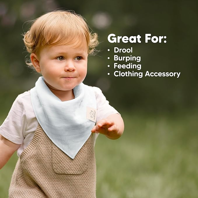 8-Pack Muslin Baby Bibs for Boys, Girls - Muslin Bandana Drool Bibs for Baby Girl & Boy, Drooling Newborn, Teething Toddler, Infant 0-36 Months, 100% Cotton Extra Absorbent & Soft (Dew)
