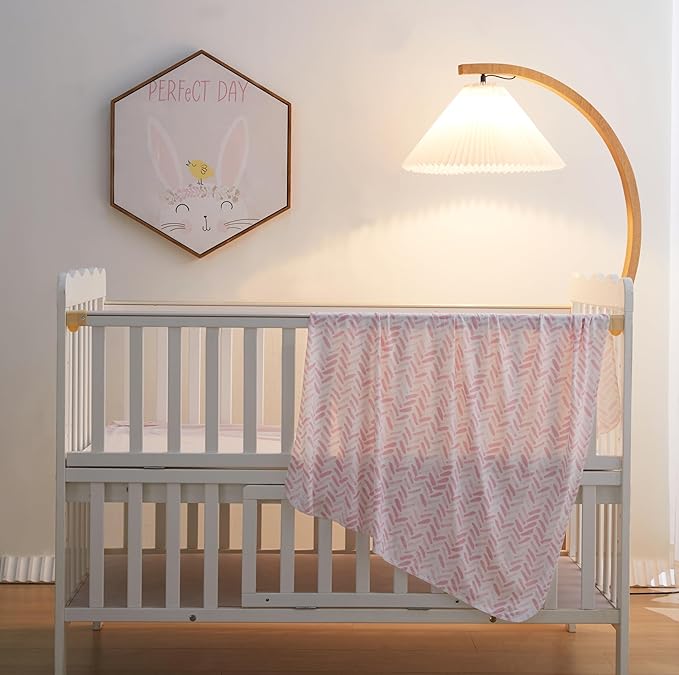 Viviland Jersey Swaddle Blanket, Ultra Soft Stretchy Receiving Blanket, Baby Girl Newborn Rainbow Swaddle Wrap, 40 x 30 inches, 2 Pcs, Pink Leaf