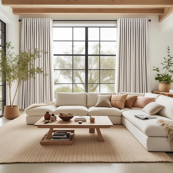 Topfinel 102 Inches Long Blackout Linen Curtains, Soundproofing Pinch Pleated Noise Cancelling Curtains Burlap Viral Drapes 2 Panels for Living Room Bedroom