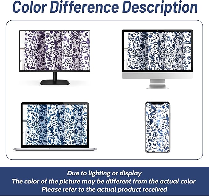 DriftAway Julia Watercolor Blackout Room Darkening Lined Thermal Insulated Energy Saving Window Curtains 2 Layers 2 Panels Each Size 52 Inch by 72 Inch Navy