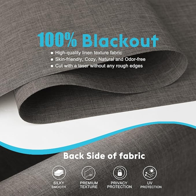 100% Blackout Roller Shades, Free-Stop Cordless Roller Blinds for Windows, Thermal Insulated Linen Fabric Window Shades UV Protection for Home, Door, Coffee, 47" W x 72" H