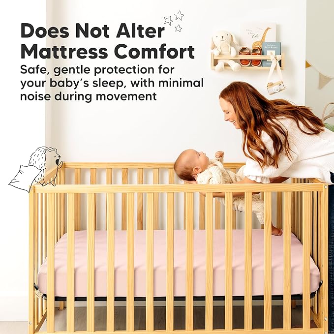 2-Pack Waterproof Crib Mattress Protector Cover Fitted - Quiet Baby Crib Mattress Pad Sheets, 52" x 28" Soft Quilted Cotton Baby Sheet, Machine Washable, Easy Fit, Durable (Mist Rose/Quin)