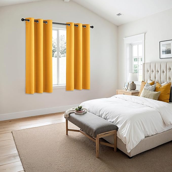 MIULEE Yellow Blackout Curtains - Bedroom Window Treatment Curtains Thermal Insulated Room Darkening Drapes for Living Room Kitchen Grommet Light Blocking Drapery, 40 x 45 Inches Long, 2 Panels