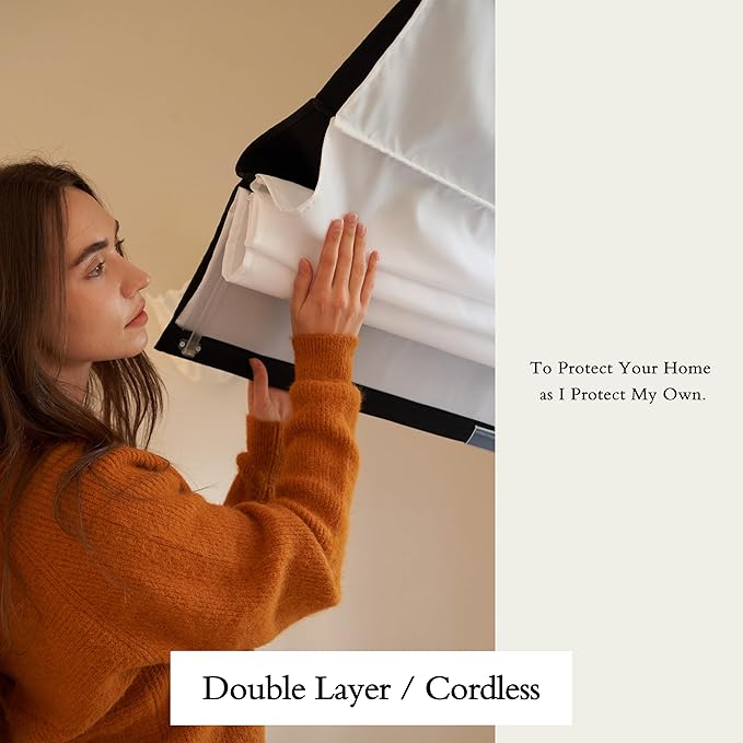 Blackout Roman Shades Cordless for Windows, Pull Down Window Shades Blinds with Heavy 430GSM Chenille & White Backing & Thermal Insulated & Hidden Cords, 30x64 Inches (Warm Beige)