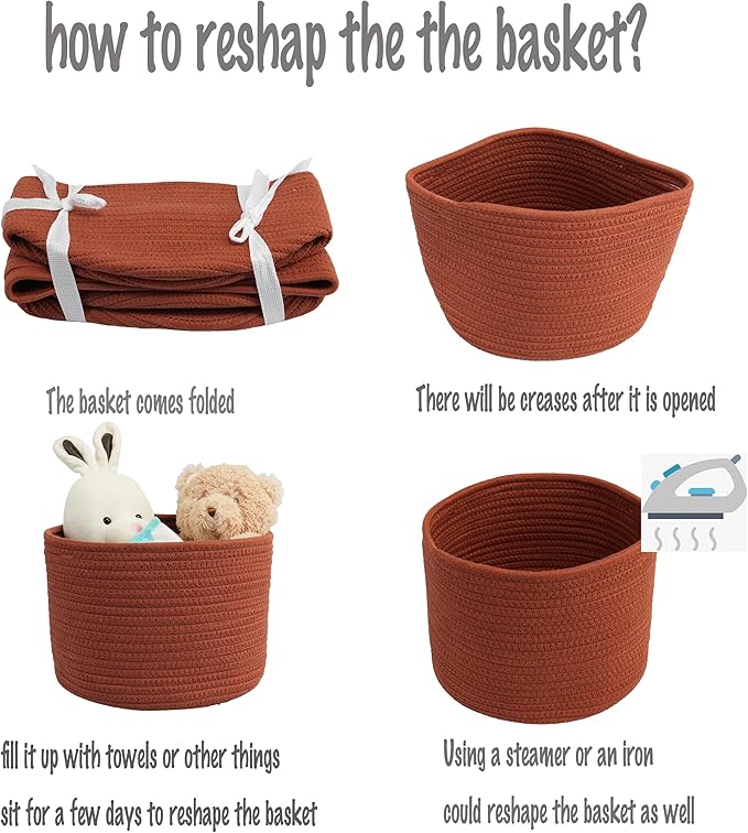 Woven Cotton Storage Baskets - 3-Pack Round Bins (10x10x7'') for Shelves, Closets & Bookcases | Durable Rope Organizers for Nursery, Baby, Toys, Easter & More (rustic)