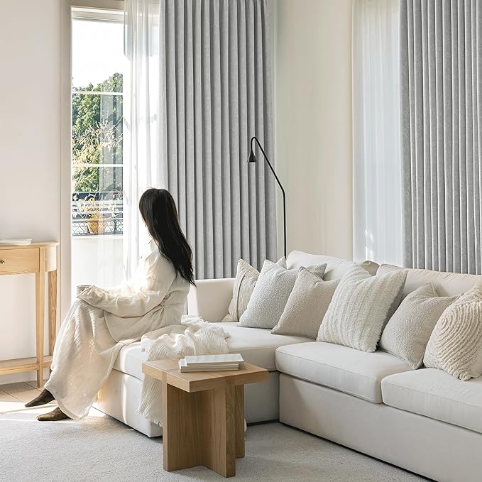 Beauoop Grey Floral Jacquard Blackout Curtains 96 Inches Long 2 Panels for Living Room Bedroom Chenille Flower Room Darkening Thermal Insulated Soundproof Grommet Window Drapes, 52x96 Set of 2