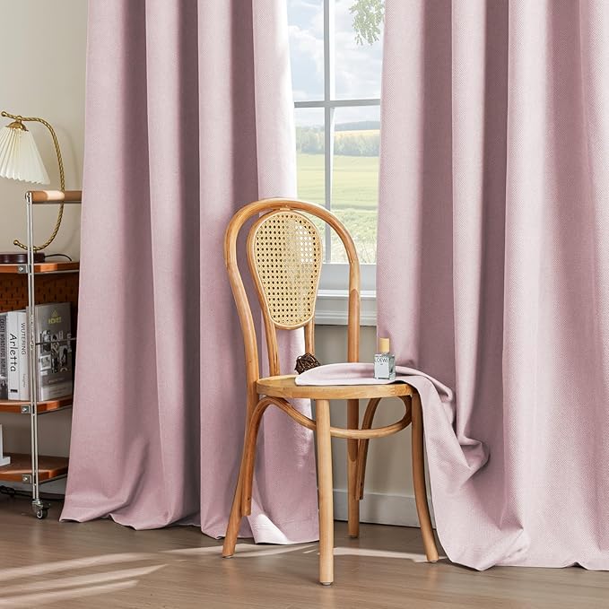 PrinceDeco 100% Blackout Curtains for Bedroom 96 Inches Length 2 Panels Set, Grommet Living Room Drapes, Thermal Insulated Blackout Curtains,Jacquard-Woven,55" W x96 L, Baby Pink