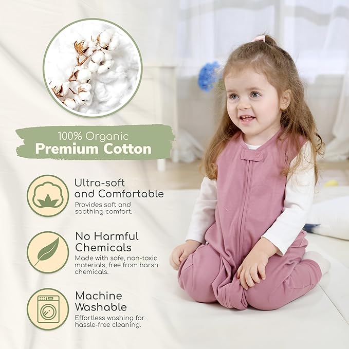 Mama Cheetah Toddler Sleep Sack with Feet 3T - 4T, 1.0 TOG Organic Cotton Baby Sleeping Bag with Legs, Baby Wearable Blankets for Walkers w/ 2-Way Zipper, Sleep Sack for Girls & Boys, Early Walker