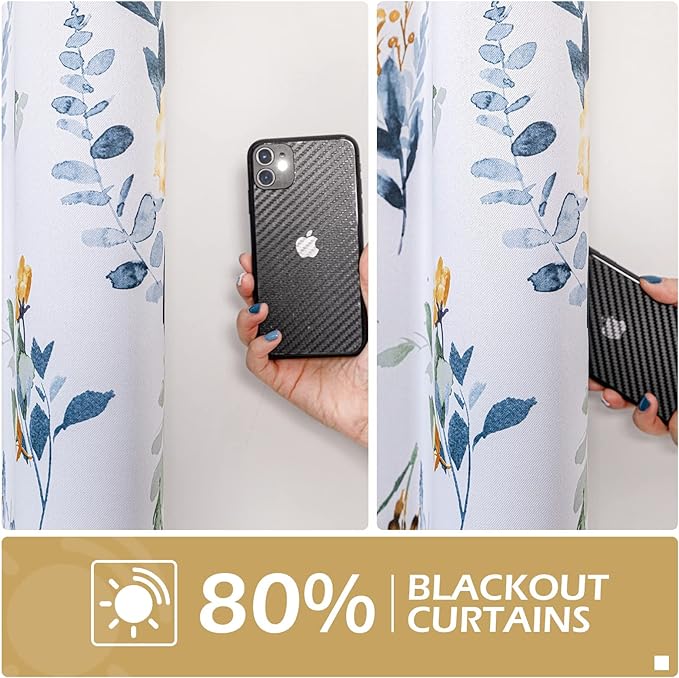 MYSKY HOME Floral Curtains 1 Panel Living Room Darkening Curtains Thermal Insulated Light Blocking Drapes for Bedroom Living Room (Customsize, Yellow and Blue)