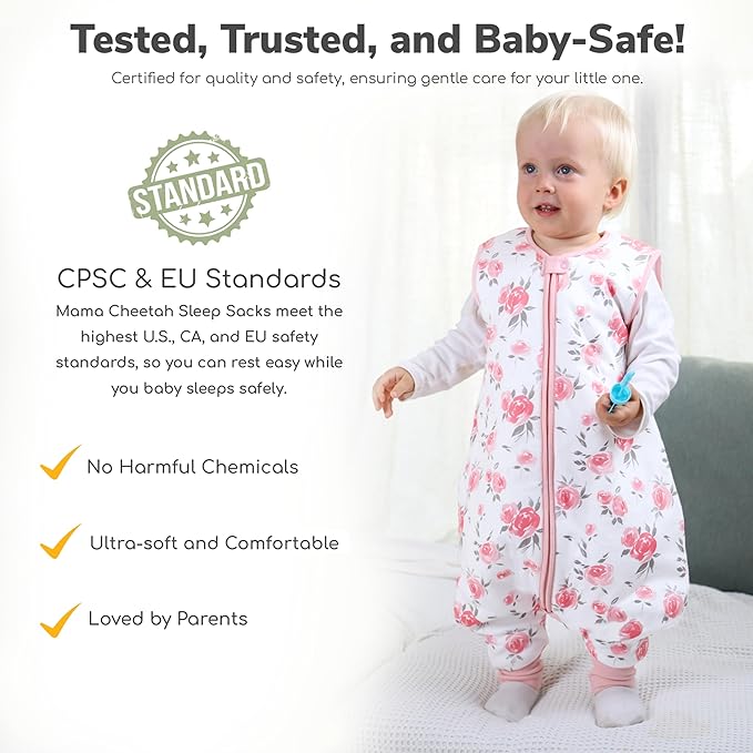 Mama Cheetah Toddler Sleep Sack with Feet, 2.5 TOG Organic Cotton Baby Sleeping Bag with Legs, Winter Baby Wearable Blankets for Early Walker 6-18 Month