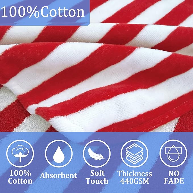VOOVA & MOVAS Toddler Poncho Towels with Hood, Oversized (2-4Years,22"X22") Made from 100% Soft Cotton,Absorbent Hooded Towels for Baby Girls,Perfect for Pool | Swimming | Bath | Beach,Red Stripe