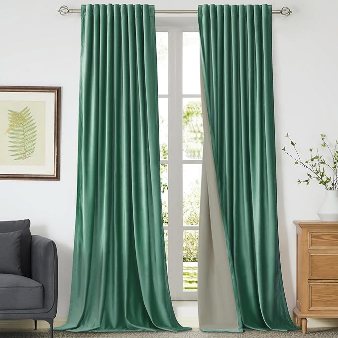 100% Full Blackout Velvet Curtains 102 inch Long for Living Room ,Set of 2 Liner Turquoise Aqua Rod Pocket Back Tab Window Treatment Room Darkening Heavy Decorative Curtains Drapes for Bedroom
