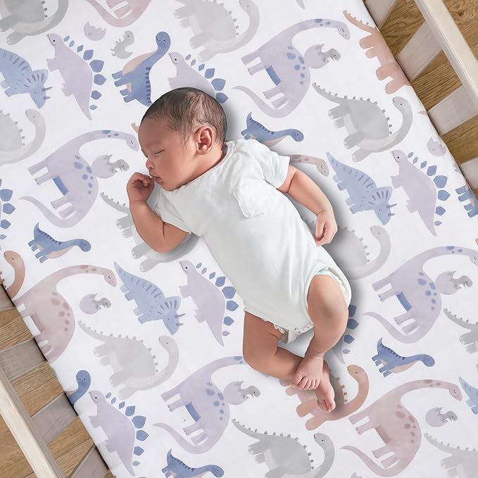 Lambs & Ivy Dino-Might 100% Cotton Dinosaur Baby/Toddler Fitted Crib Sheet