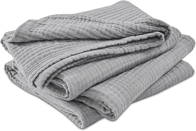 EMME Cotton Muslin Twin Blanket Breathable Gauze Soft Lightweight Blankets Adults Gifts for Women (Heather Grey, 60"x80")