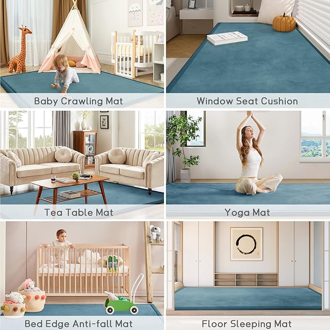 Baby Play Mat for Floor Tummy Time Mat Nursery Muscle Area Rug Playroom Rug Tatami 47"x47" Memory Foam 1.3" Thick Crawling For Babies,Toddlers, Infants, Kids,Floor(Green)