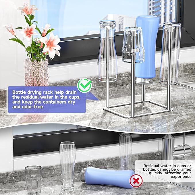 XILIMEN Water Bottle Drying Rack Reusable Bottle Rack Dryer Kitchen Stand Holder Metal Countertop Baby Bottle Drying Rack Water Cup Drying Rack for Plastic Bags, Bottles and Cups (Sliver, Small)