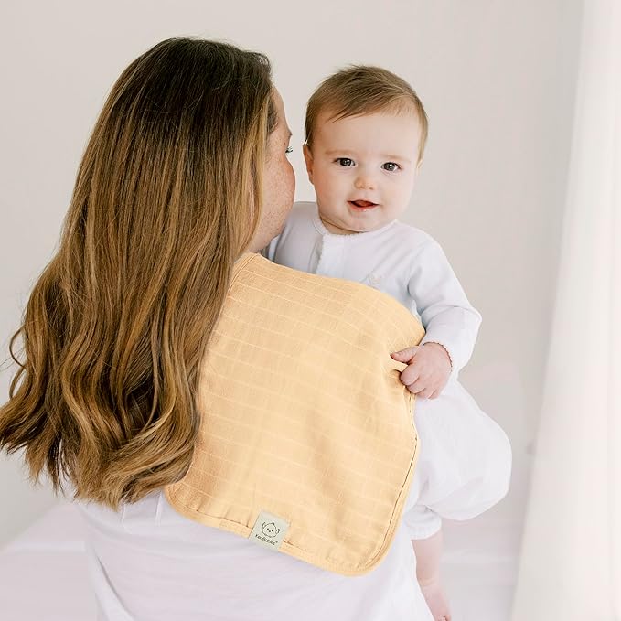 KeaBabies Cotton Muslin Burp Cloths Baby Boy, Girl - 5-Pack Soft & Absorbent Burping Cloth for Babies, Large Baby Towels & Washcloths for Newborn, Spit Up Rags, No Shrink, 20x10 (Sahara)