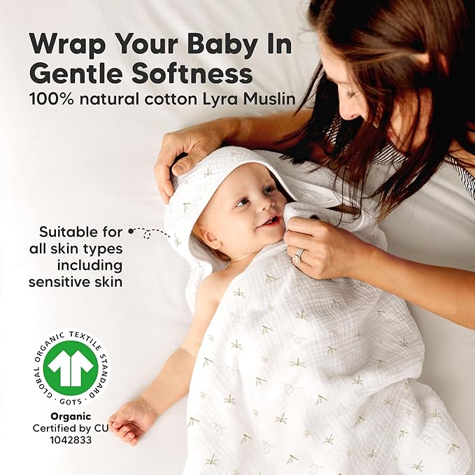KeaBabies Muslin Baby Bath Towels with Hood for Girls, Boys -Large Organic Cotton Hooded Baby Towels for Newborns,Toddlers,Infant,Kids,Soft Absorbent Newborn Bath Essentials Gift Set(Meadow, Regular)