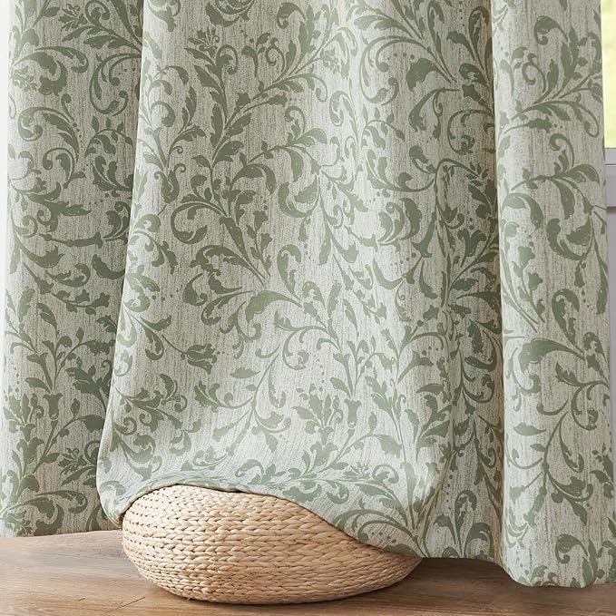 jinchan Blackout Curtains for Bedroom 84 Inches Long Green Scroll Floral Window Curtains for Living Room Farmhouse Vintage Drapes Thermal Insulated Grommet Window Treatments 2 Panels