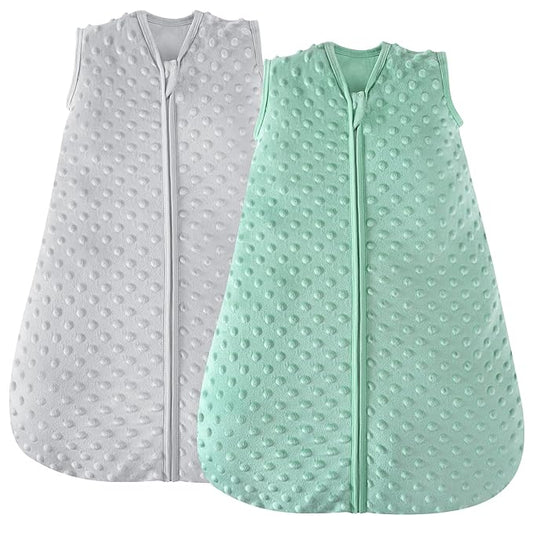 JELLYMONI Fleece Baby Sleep Sack 0-6 Months, 1.5 Tog Warm Winter Baby Wearable Blanket with Plush Dots and 2-Way Zipper, Cotton Toddler Sleep Sack