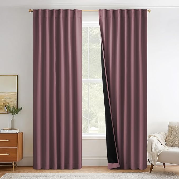 NICETOWN Dry Rose 2 Pieces 52x84 Inches Blackout Curtains, Thermal Insulated Energy Efficient Window Treatment Draperies for Living Room, Double Layer Full Light Blocking with Rod Pocket Back Tab