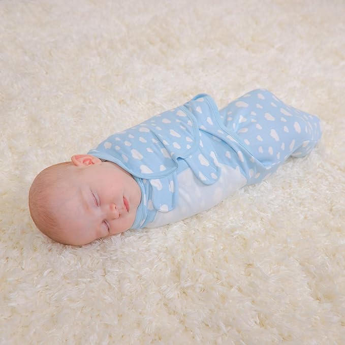 Comfy Cubs Easy Swaddle Blanket, 3 Pack - 100% Cotton Newborn Wrap, Large for 3-6 Months Infants, with Adjustable Velcro, Breathable and Durable Sleep Sack for Babies - Blue